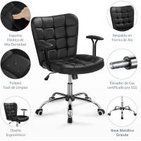 Silla de Oficina sin Reposabrazo Silla Oficina Tapizada de Cuero PU Silla con Ruedas Silla Ergonómica Base Metal Blanca - details 11