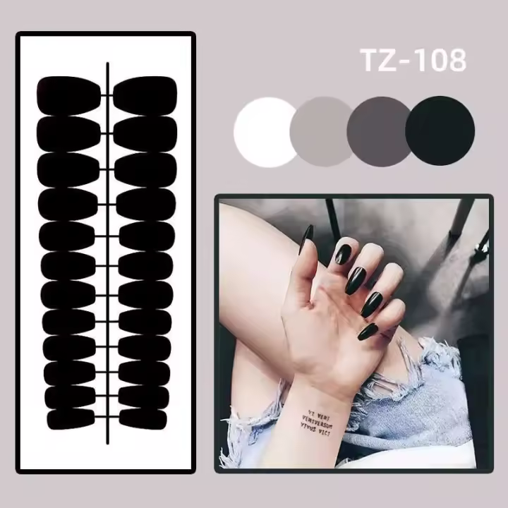 24 UDS Diseño de estampado de leopardo de longitud media francesa densidad de ballet de uñas artificiales rebajada prensada en uñas terminadas - 1