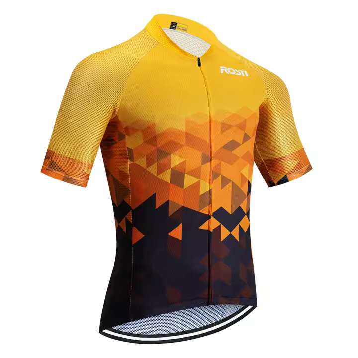 Conjunto de Jersey y Shorts de Ciclismo Rostro Dorado Secado Rápido, Transpirable, Para Primavera/Verano, Manga Corta, Material de Poliéster - 1