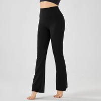 Pantalones de entrenamiento elásticos de yoga de cintura alta para mujer, pierna ancha, acampanados, color sólido, para Fiess - details 13