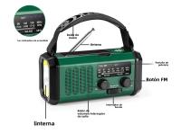 Radio de emergencia NOAA portátil Manivela de mano, batería de carga solar, linterna incorporada, luz de lectura y alarma SOS Compacta y para acampar y emergencias - details 2