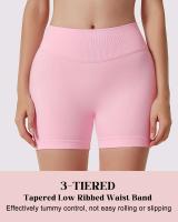 Mujeres sin costuras cintura baja acanalado Scrunch Bum gimnasio impacto Biker Yoga Fiess entrenamiento correr estiramiento atlético botín pantalones cortos - details 0