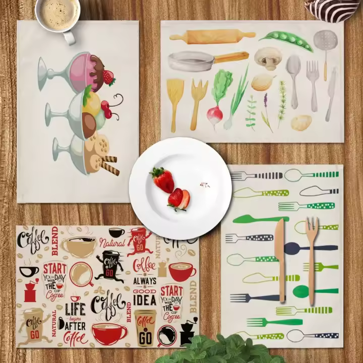 Mantel Individual para comida, Tapete de lino para mesa, vajilla para niños, mesa de comedor de dibujos animados, almohadillas de disco, posavasos, plato Napperon, Bar, Tapete de lugar, cocina - 1