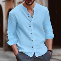Camisa Casual de Algodón-Lino para Hombres Primavera Otoño Manga Larga Camisa de Cuello Redondo - details 1