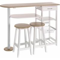 Taburetes con 1 Cajón, 2 Estantes, Cesta extraíble y Botellero para Cocina de Madera Blanco y Natural - details 0