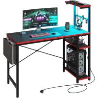 Ordenador con estanterías, pequeño Escritorio esquinero con iluminación LED y enchufes, 113 cm - details 0