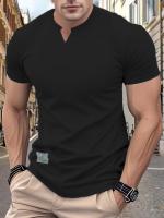 2025 nueva tendencia de verano para hombres, camiseta elástica de manga corta ajustada con cuello redondo en V de color sólido, - details 1