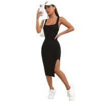 Productos transfronterizos para primavera y verano, vestido de tela con rayas abiertas, falda cosida a la cadera con tirantes lisos de - details 10