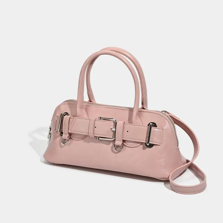 Bolso de concha, bolso de media luna con hebilla de cinturón, bolso de mensajero portátil de cuero suave a la moda. - 1