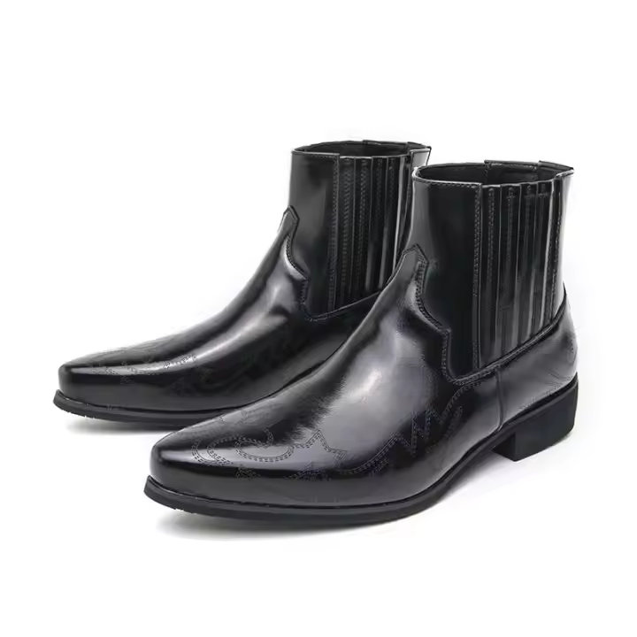 Zapatos de tacón alto puntiagudos informales Chelsea para hombre, vestido, botines de cuero, para hombre - 1