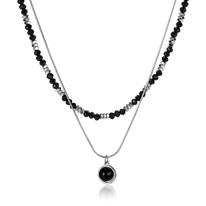 Collar en capas de hip hop de moda - Joyería de moda de acero inoxidable de doble cadena unisex - 1