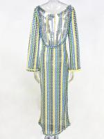 Vestido largo plisado de manga larga con cuello en V elegante para mujer - details 5
