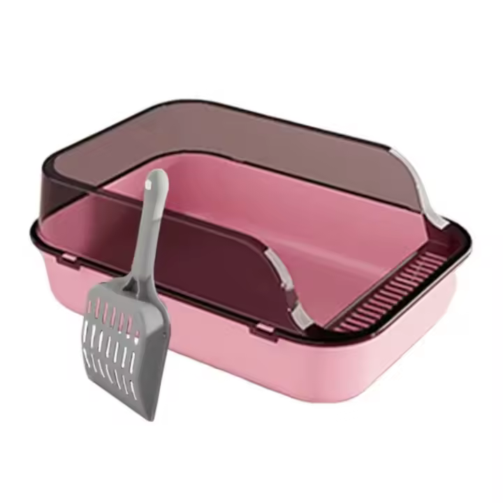 Caja de arena semicerrada de plástico para gatos, arenero con pala, antisalpicaduras, para conejos y gatitos - 1