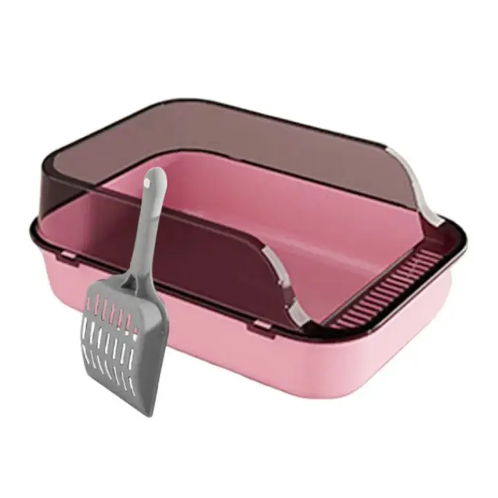 Caja de arena semicerrada de plástico para gatos, arenero con pala, antisalpicaduras, para conejos y gatitos - 1