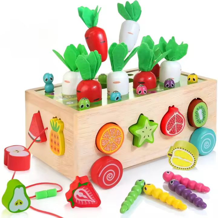 Juguete Educativo Montessori de Madera 5 en 1 Captura de Gusanos y Cosecha de Carrots - 1