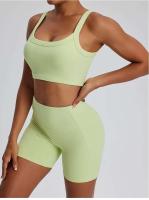 Conjunto deportivo USTADO de 2 UDS Yoga TRE para mujer, sujetador de entrenamiento transpirable Fiess, camiseta corta de manga larga para gimnasio, parte inferior ajustada para acampar - details 32