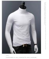 Camiseta ajustada de manga corta con cuello alto y medio para hombre, camisa fina de capa Base de verano, ropa interior de media manga - details 4