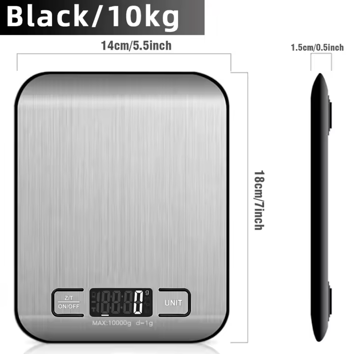 Báscula de Cocina Digital Pantalla LCD, Precisión de 0.01g, Acero Inoxidable, Forma Cuadrada, Carga de 10KG, Hecha en China - 1