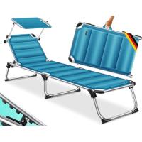 Silla portátil ergonómica con techo plegable, respaldo ajustable, tumbona de playa azul petróleo. - details 0