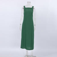 Vestido de tirantes divididos sueltos de algodón verde de nuevo estilo de verano para mujer - details 20