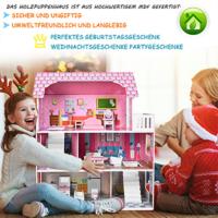 Casa de muñecas de madera con muebles y accesorios