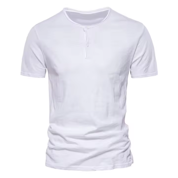 Camiseta de algodón con cuello redondo ajustada informal de manga corta de color sólido de verano para hombre - 1