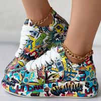 Zapatillas de deporte para mujer, zapatillas de deporte de suela gruesa aumentadas para mujer, nuevos zapatos blancos con grafiti pintados a mano para mujer, zapatos informales para exteriores de talla grande - details 7