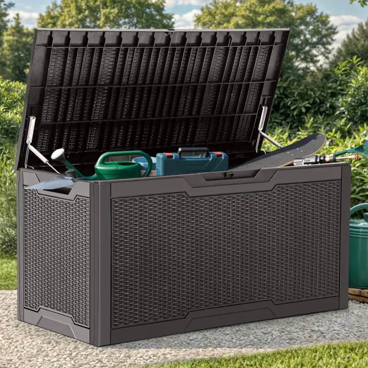 380L Grande Caja de Almacenaje de Jardín, Resina Arcón de Ordenación Exterior para Muebles de Patio - 1