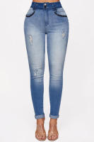 Pantalones vaqueros elásticos de cintura alta para mujer, jeans ajustados degradados, pantalones de pies pequeños - details 4