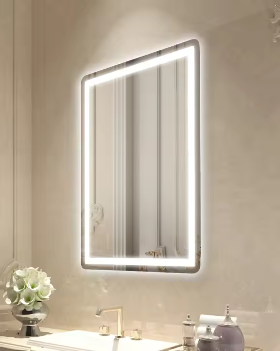 SucceBuy Espejo de baño LED, montado en la pared, iluminado frontal y retroiluminado, antivaho, temperatura regulable en 3 colores para una rutina de maquillaje impecable - 1