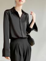 Blusa De Seda Para Mujer Con Manga Larga Estilo Coreano Elegante Traje De Oficina Color Sólido Ropa De Lady Casual Para Mujer - details 1