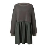 Sudadera informal de otoño con bloques de Color para mujer, Vestido corto holgado de manga larga con cuello redondo, Jersey plisado a la moda, Tops, Vestidos - details 7
