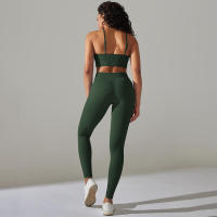 Conjunto de dos piezas para mujer, leggings de gimnasio de cintura alta, top corto, tres tops de Fiess, ropa deportiva con lavado ácido - details 14