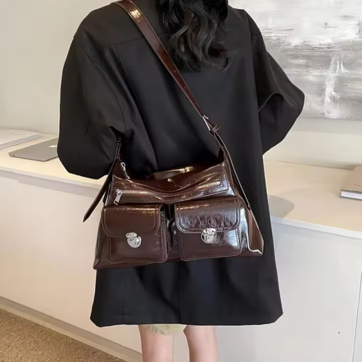 Bolso de Hombro para Mujer de Cuero Retro Bolso Hobo de Múltiples Bolsillos Bolso de Trabajo Grande - 1
