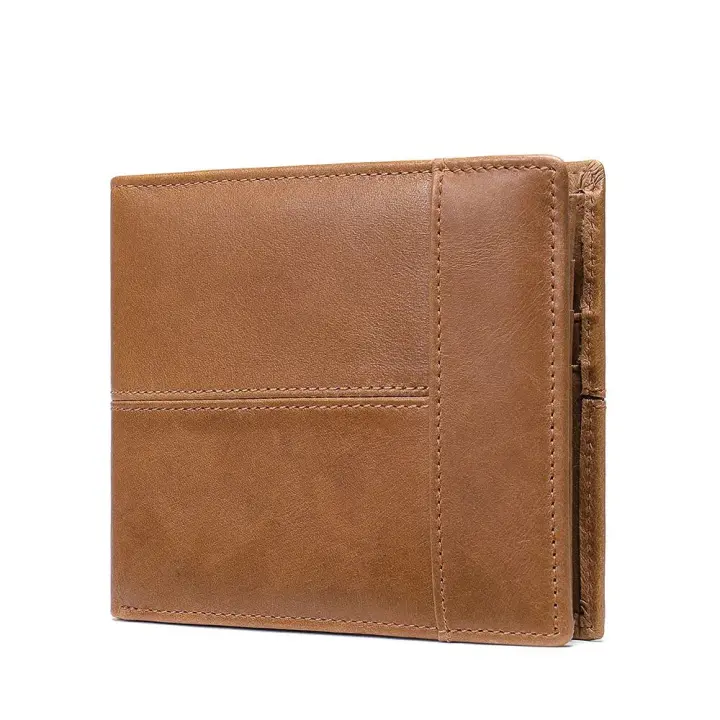 Cartera Bifold de Cuero Genuino Vintage Bloqueo RFID Piel de Vaca de Calidad Superior - 1