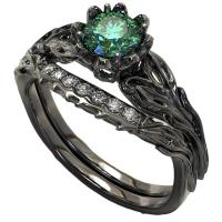 Anillo de dos piezas para mujer pistola de galvanoplastia Esmeralda con incrustaciones negras joyería informal para ir al trabajo - details 4