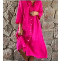 Vestido Largo Casual de Lino y Algodón de Color Sólido para Mujer 2025 - details 1