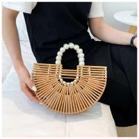 Ins verano gran capacidad nuevas cuentas de madera dura Semicircular ahuecado Eco al aire libre bambú trenzado vacaciones playa bolso de mano - details 11