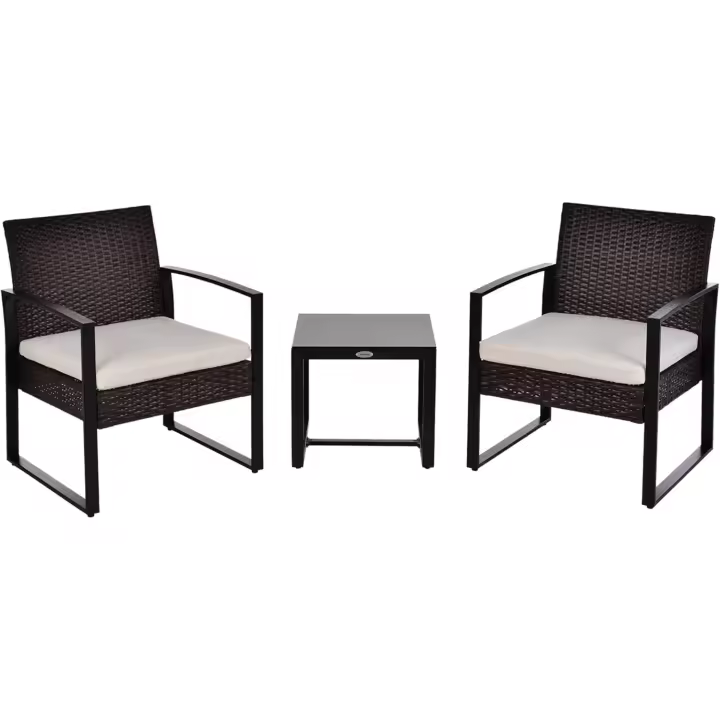 Jardín para Exterior Juego de 3 Piezas Sillas y Mesa de Ratán Incluye 2 Sillones y 1 Mesa de Centro de Vidrio Negro - 1