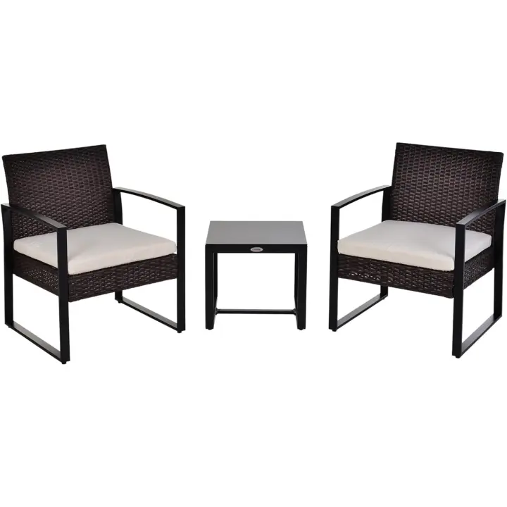 Jardín para Exterior Juego de 3 Piezas Sillas y Mesa de Ratán Incluye 2 Sillones y 1 Mesa de Centro de Vidrio Negro - 1