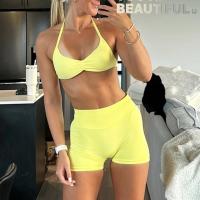 Sujetador de tiras sin logotipo para mujer, Sujetador deportivo con espalda descubierta y cuello Halter, Top corto de gimnasia sin costuras, soporte ligero para entrenamiento, Top de Yoga - details 4