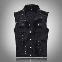 Chaleco rasgado sin mangas de estilo retro para hombre Vestido informal de punto con solapas y correas Ropa de algodón y poliéster - details 2