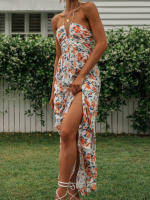 Nueva moda mujer vestido largo elegante sin mangas con cuello Halter vestido Floral vestido de verano gran oferta S-XL - details 4