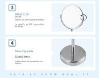 Espejo de Baño Metálico Redondo Polizado 7/8 Pulgadas Rotación de 360° Base Antideslizante - details 6
