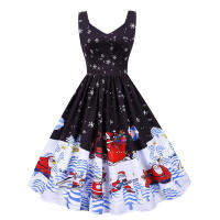 Women vintage spaghetti strap floral print high waist elegant sleeveless a-line party midi dress - details 66