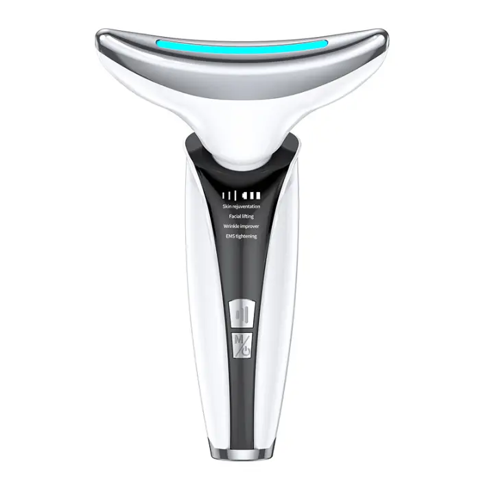 Dispositivo facial multifuncional, dispositivo de masaje de estimulación muscular, terapia de fotones y masaje de vibración, cuidado facial, de ojos, cuello y decollete, lifting facial, reducción de arrugas, efecto antienvejecimiento - 1