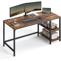 Escritorio con 2 Estantes a la Izquierda o a la Derecha, Mesa de Trabajo, para Salón Oficina, Estructura de Acero, Industrial, Marrón Rústico y Negro Tinta LWD55X - details 0