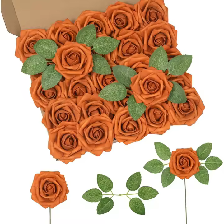 25 Rosas Artificiales con Tallos de Espuma Real Ideal para Decoración de Boda DIY Baby Shower - 1