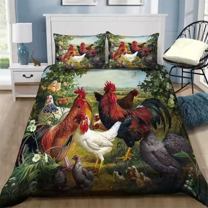 Juego de Ropa de Cama de Gallo Cubierta de Edredón de Microfibra Tamaño Rey-Reina - 1