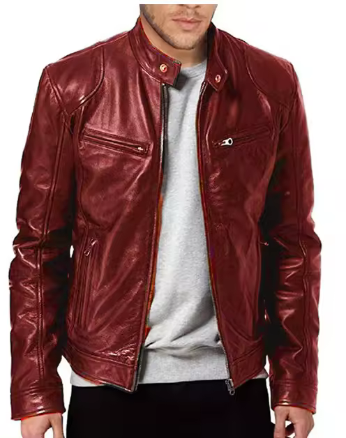 Cárdigan cálido con cremallera de negocios de invierno, chaqueta con cuello colgante de cuero - 1